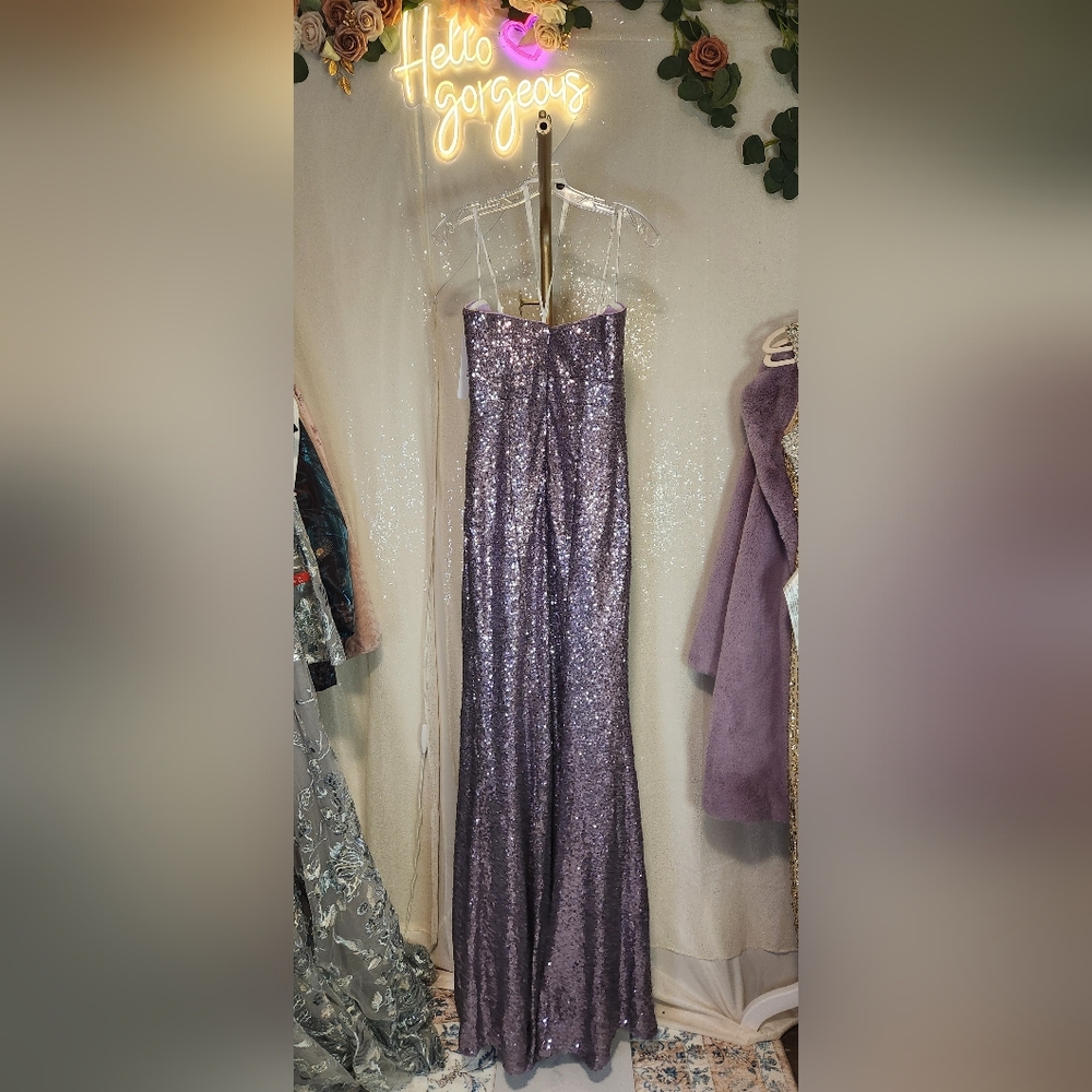 NWT Size 10 Ellie Wilde Mon Cheri  Strapless Lilac Sequin Fit & Flare Gown - Picture 3 of 6